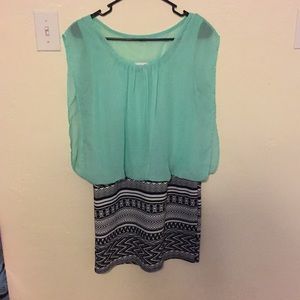 A mint dress with patterns on skirt